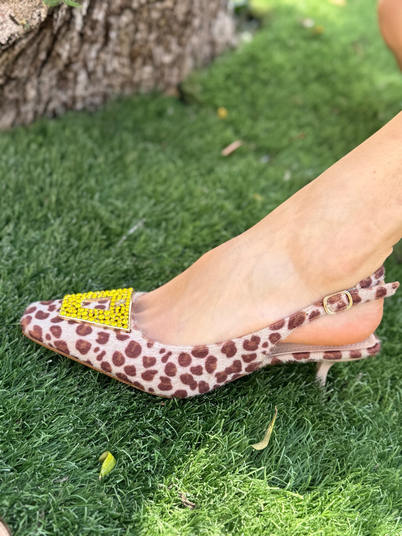 Sandalo slingback in cavallino maculato