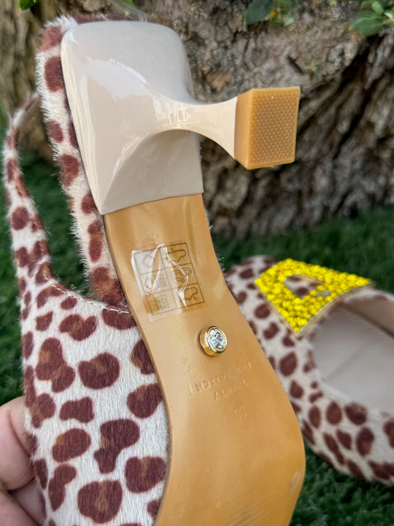 Sandalo slingback in cavallino maculato