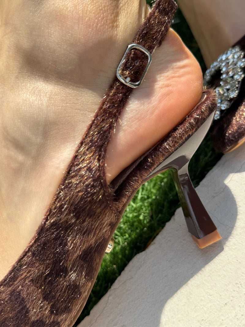 Sandalo slingback in cavallino