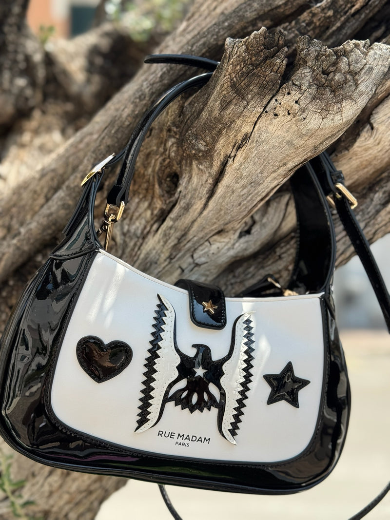 Borsa bianca e nera vernice