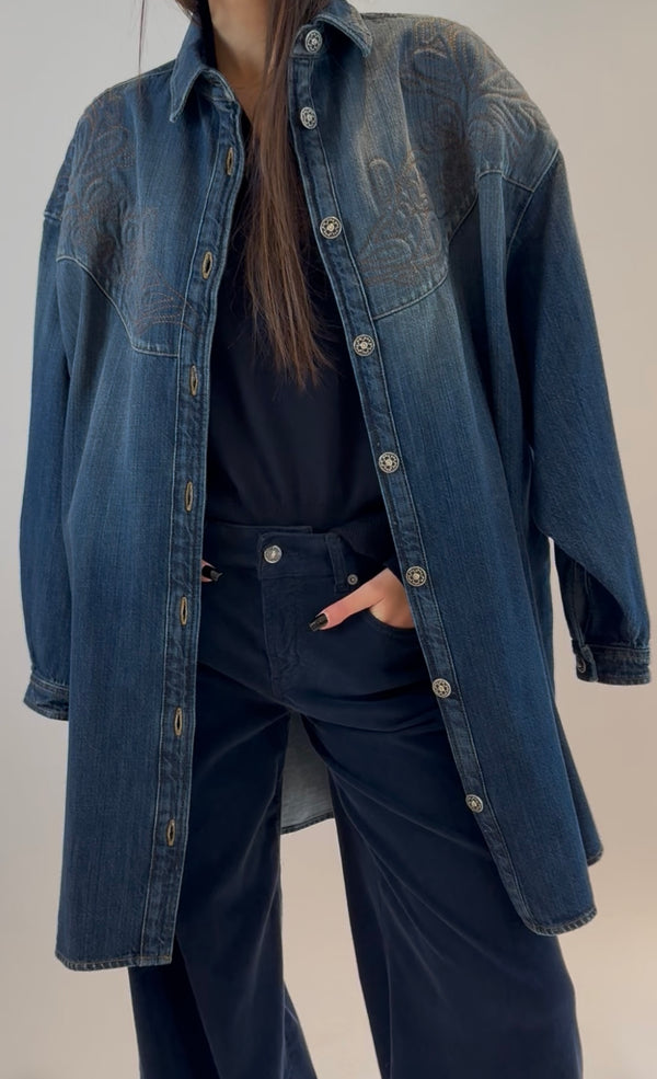 Abito over in denim fisso